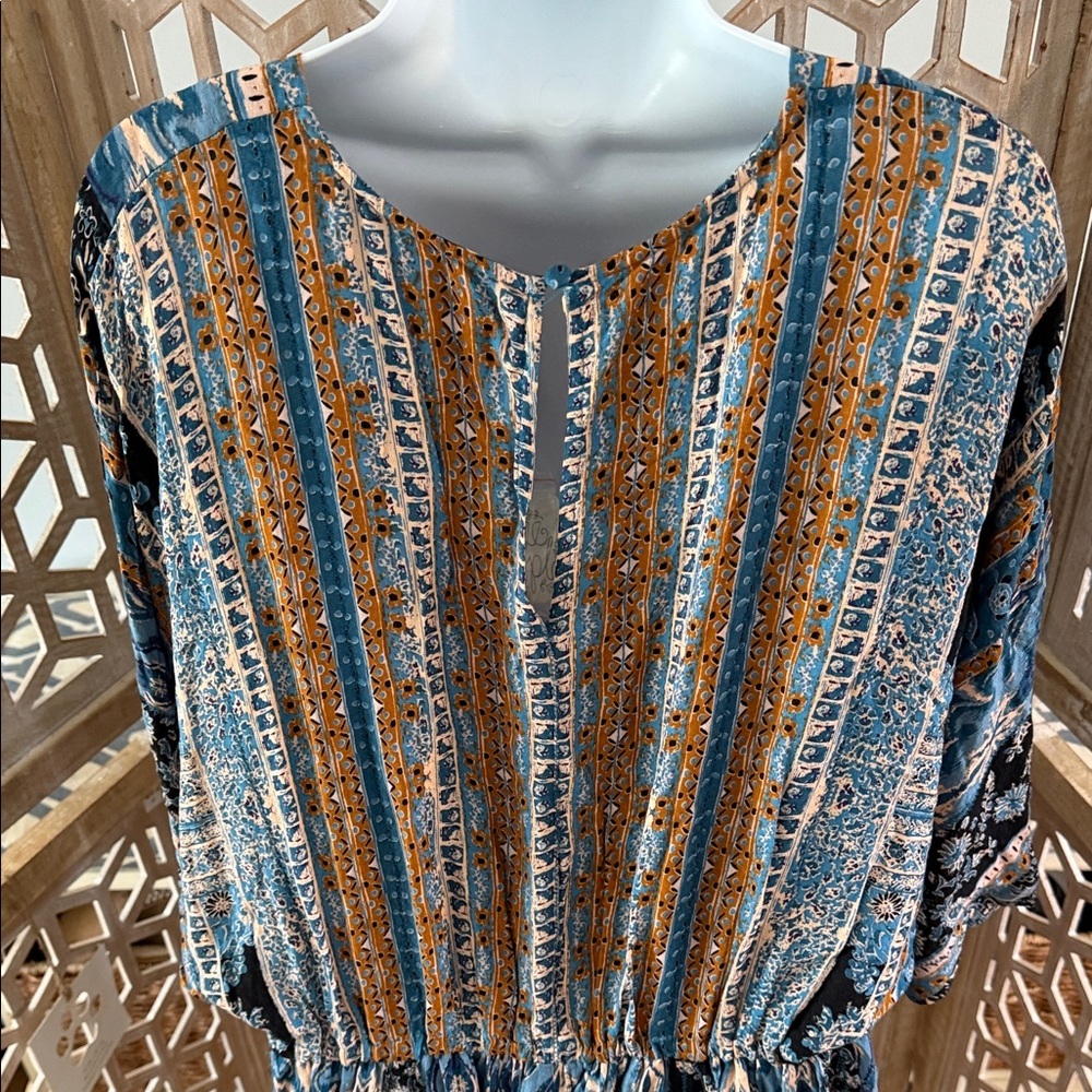 NWT Free People Mixed Emotions Bohemian Romper Blue size Large - Picture 10 of 15